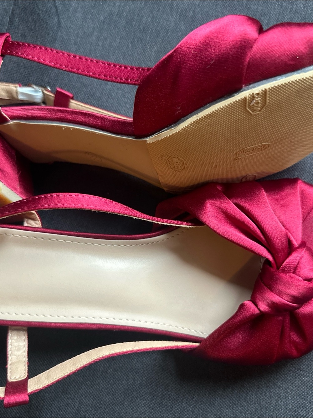 Fuchsia Satin Knot Slingback Heels Size 7.5 Open Toe Dress Shoes - Picture 3 of 6